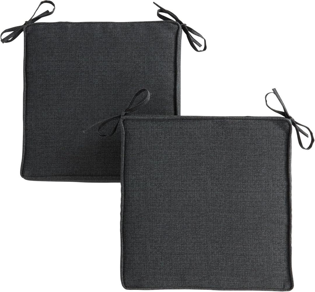 Greendale Home Fashions Outdoor 18-inch Square Reversible Seat Cushion with Ties, 2-Pack, Graphite 2 Count