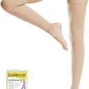 Beister Thigh High Footless Compression Sleeves with Silicone Band for Women & Men, Firm 20-30 mmHg Graduated Support (Large, Beige)
