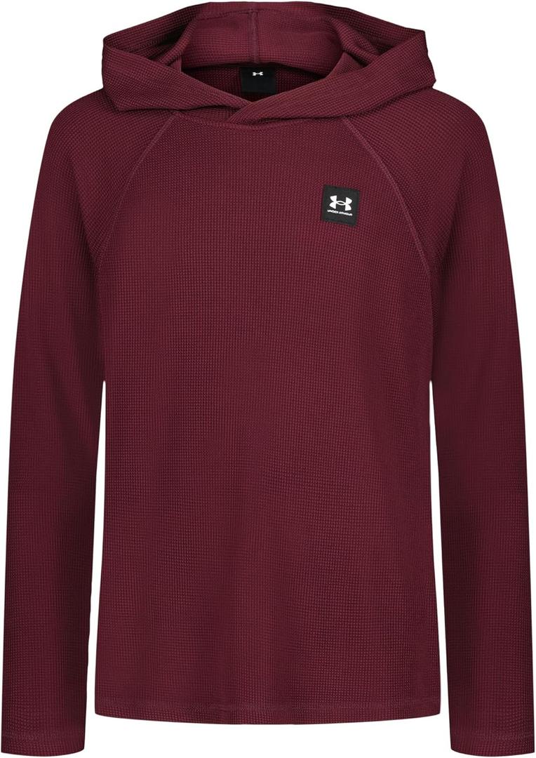 Under Armour Boys Long Sleeve Shirt, Crewneck, Lightweight and Breathable (Medium, Maroon Hooded)