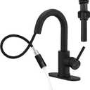 Black Bathroom Sink Faucet with Pull Out Sprayer for Sink 1 Hole,Bar Sink Faucet with Pop-Up Drain,Stainless Steel Single Handle Kitchen Faucet 360Swivel Bathroom Faucets for Two Water Outlet Modes