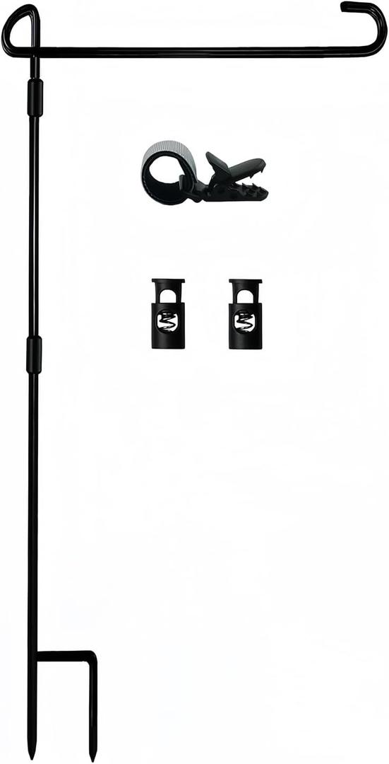 Garden Flag Stand Premium Garden Flag Pole Holder for All Seasons Yard Flags Metal Powder-Coated Weather-Proof Paint with 2 Stoppers and 1 Anti-Wind Clips