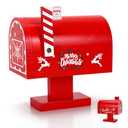JULEASEL Wooden Christmas Mailbox with 12 Envelopes & Cards, Letters to Santa Holiday Decoration for Kids & Family, Red Wooden Santa Mail Box for Christmas Tabletop Display