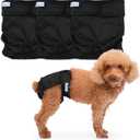 Paw Inspired Washable Dog Diapers (3 Pack) | Reusable Cloth Doggy Diapers for Female Small, Medium, Large Size Dogs (Black with Black Lining, Size Small)
