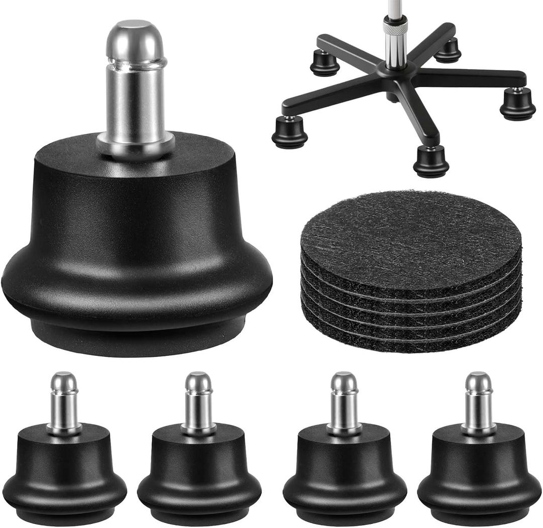 Bell Glides Replacement Office Chair, Caster Wheels Stopper Chair Feet with Separate Self Adhesive Felt Pads, Wheel for Carpet, Black (Short Fixed Feet-5PCS)