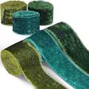 3 Roll Christmas Silk Velvet Ribbon, Vintage Velvet Wrapping Ribbon Raw Edge Fringe Ribbon for Xms Bow Wreath Wrapping Floral Bouquets Total 9 Yards (Grass Green, Green, Dark Green, 2'' in Width)