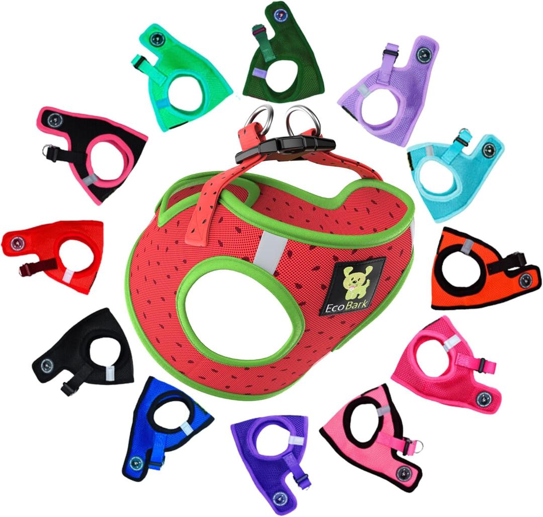 EcoBark Step in Dog Harness Reflective Soft Ultra Padded Mesh Dog Harnesses for XXS, XS, Small, and Medium Dogs Eco-Friendly Comfort Secure Halter No Pull Adjustable Pet Vest (XXS- 4 to 5 lbs- Chest Up to 11 in (Pack of 1), Watermelon Sugar)