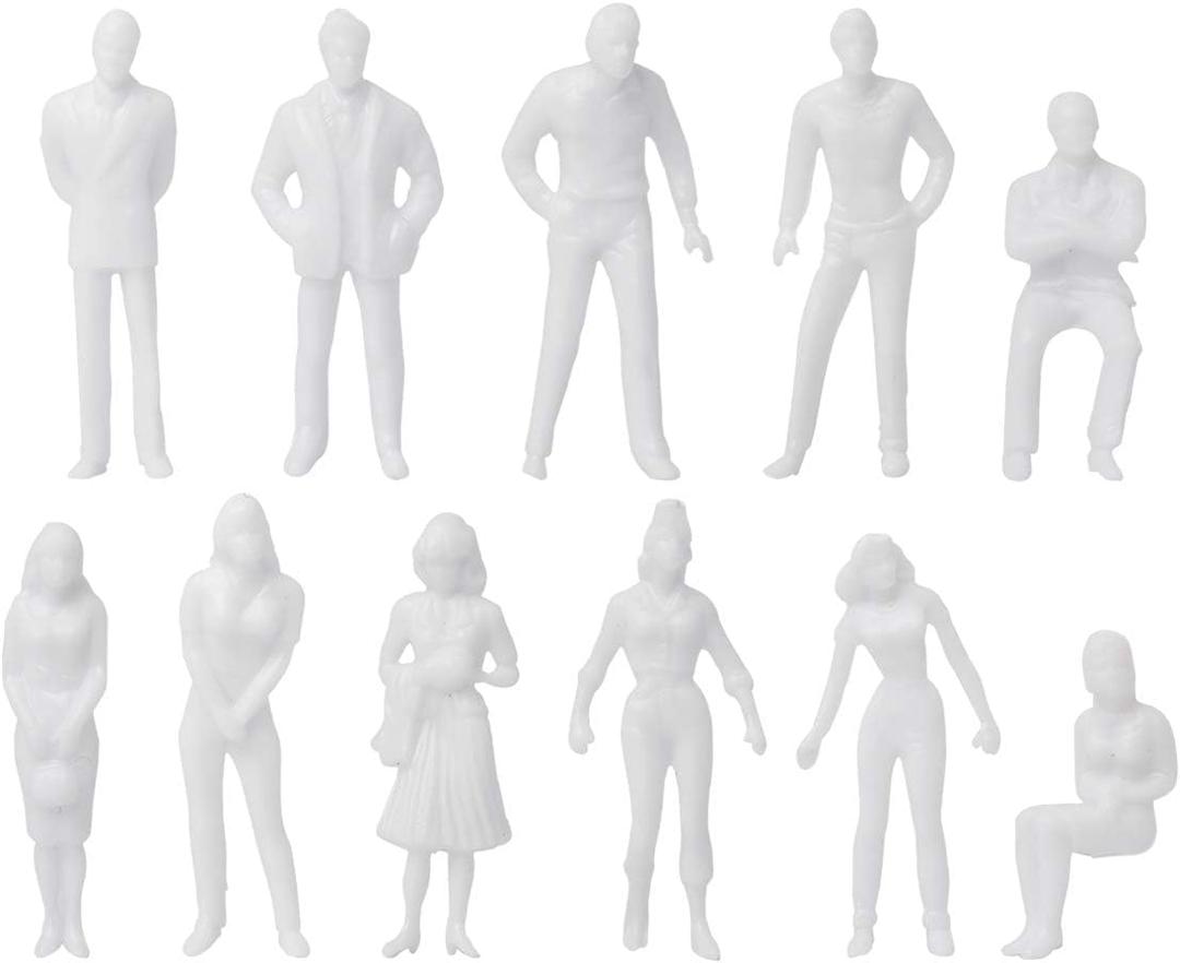 DS. DISTINCTIVE STYLE 50Pcs 1/4 Scale Figures Unpainted Assorted Poses Miniature 1:50 Scale Model People for Christmas Village Decor Architectural Layout Project O Scale Model Trains Railroads