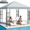 Qdreclod 10x10 FT Replacement Top Canopy Replacement Top Gazebo Cover Single Tier Sun Shade Canopy Cover for Shop, Yard, Outdoors Commercial Use Gazebo Canopy Top Replacement (Gray)