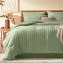 Laojin Balhen Queen Comforter Set 8 Pieces, Seersucker Bed in a Bag Queen, Sage Green Comforter with Sheets, Comforters Queen Size Bedding Sets with Comforter, Sheets, Pillowcase & Sham and Bed Skirt