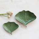 Boho Stoneware Gingko Leaf Shaped Plates, Set of 2 Sizes, Green