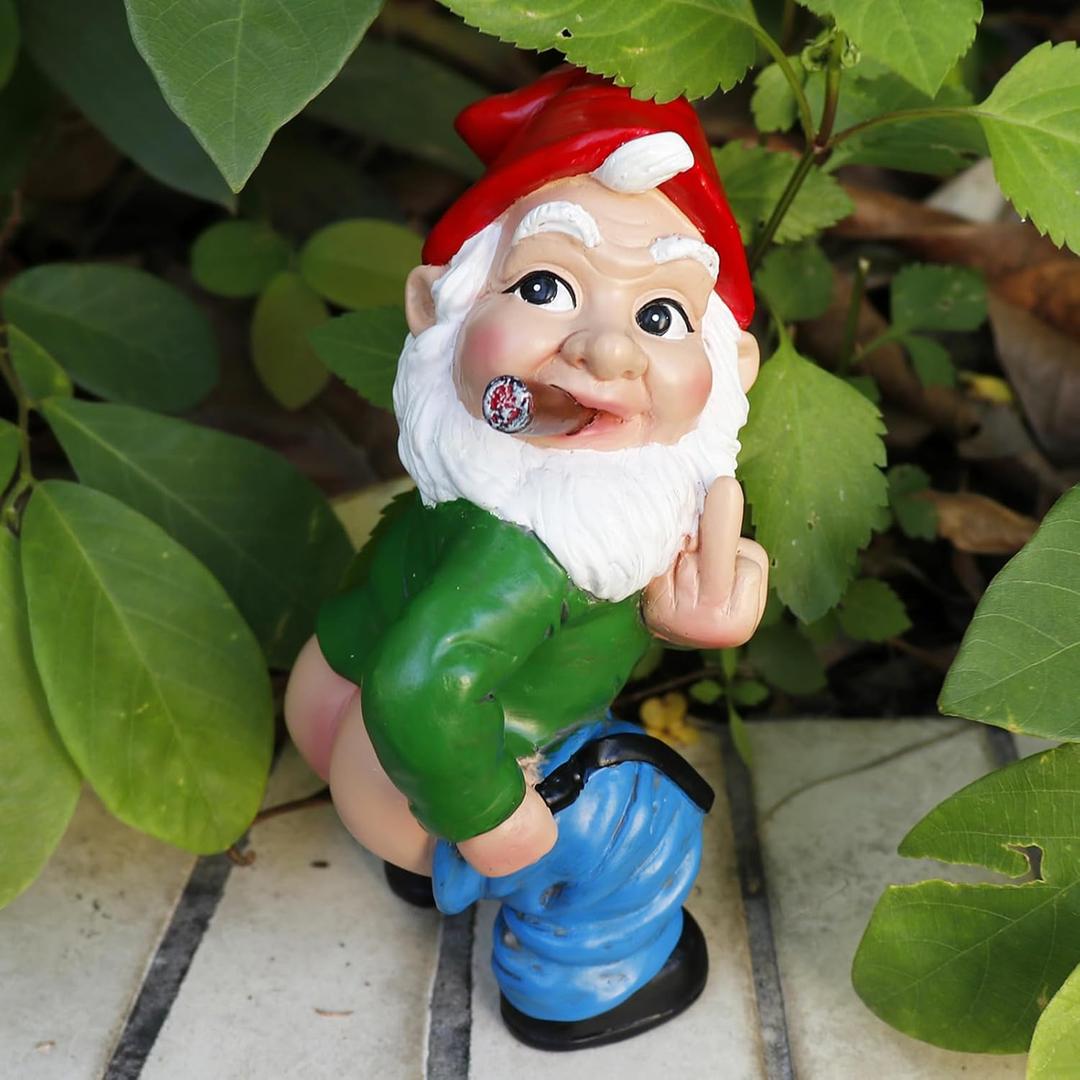 Garden Gnome Statue Outdoor Decor, Middle Finger Gnome Figurine Decorations Gnome Statue for Lawn Yard Balcony Porch Patio