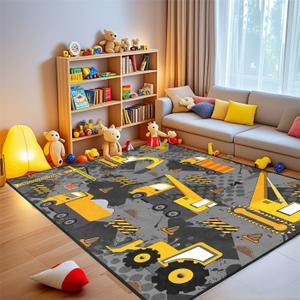 Construction Rugs for Boys Room Play Mat for Cars and Trucks PlayMat Kids Rugs for Playroom Car Carpet for Kids Room Construction Decor for Boys Room,Grey 5'7' (Dt-349)