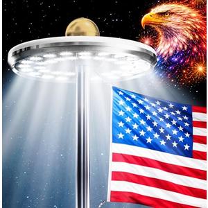 Deneve Deluxe Solar Powered Flagpole Lamp – Dusk to Dawn 12+ Hours, 26 LED, 1300 Lumen Outdoor Lighting for American Flag, Garden Decor, House Decor, 100% Coverage Silver Model