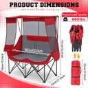 Teenyyou Double Camping Chair with Canopy Shade 660lbs Heavy Duty Beach Chair, Portable Folding 2 Person Camping Loveseat with Cup Holder and Storage Bag for Lawn Beach Outdoor Sport(Red and Grey), 47.2 inches x 20 inches x 13.5 inches