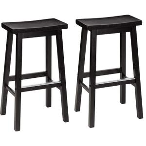 Amazon Basics Solid Wood Saddle-Seat Counter Height Bar Stools for Kitchen Island and Home Bar with Footrest, 29-Inch Height, Black, Set of 2
