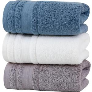 Premium Hand Towels for Bathroom Face Towels Set of 3 Cotton Quick Dry Soft for Bathroom, Spa, Travel (BlueWhiteGrey)