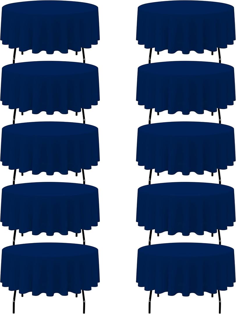 BRILLMAX 10 Pack Navy Blue Round Tablecloths 90 Inch for 60 Tables - 150 GSM Polyester Fabric, 15" Standard Drop, Water, Stain & Wrinkle Resistant Cloth Cover for Wedding Reception Banquet Dining