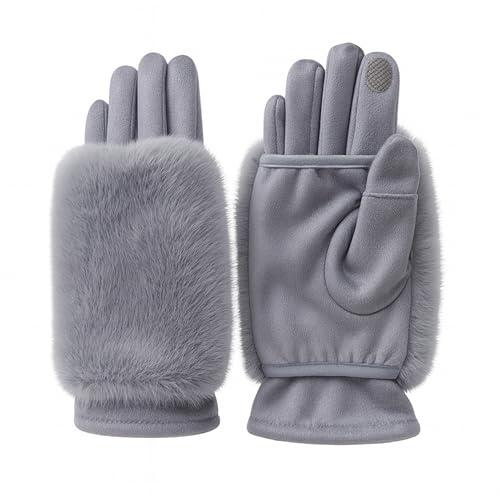 Touchscreen Winter Gloves for Women: 3-in-1 Convertible Fingerless & Full, Detachable Faux Fur Cuffs, Driving (Black)