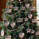 Junkin 24 Pcs 4th of July Wooden Ornaments Vintage Patriotic Tree Decorations Rustic Stars Hearts Flags USA Red White Blue Hanging Ornaments for 250th Anniversary Memorial Independence Day Party Decor