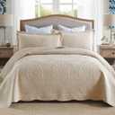 MarCielo 3-Piece 100% Cotton Oversized Bedspread Lightweight Quilt Coverlet Embroidery Farmhouse Bedding (Tf Khaki Beige, Oversized King (118"x106"))
