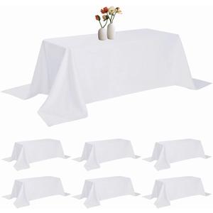 6 Pack Rectangle Tablecloth 90 x 132 Inches White Table Cloth Stain and Wrinkle Resistant Washable Polyester Fabric Table Cover for Party, Wedding and Banquet Decoration