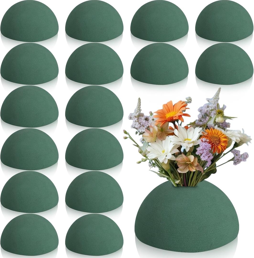 Hsei 16 Pcs Half Ball Floral Foam Dry Floral Flower Foam Round Foam Block Green Foam Balls for Artificial Flowers Plant DIY Floral Foam for Arrangement Wedding Decorations (3.54 x 1.77 Inch)