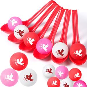 24 Pack Valentine's Day Spoon Relay Race Toy Set , Heart Ball and Spoon Race Game for Indoor Outdoor Office Party Supplies Favors(Red,Angel)