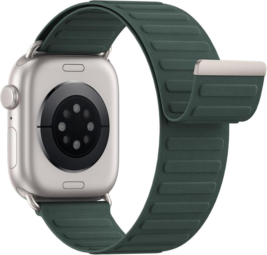 Magnetic Sport Bands Patented Compatible with Apple Watch Band 49mm 46mm 45mm 44mm for Men Women, Nylon Strap Replacement for iWatch Ultra/ 3/ 2/ 1 Olive Green