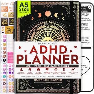 Adhd Daily Planner - A Self Care Personal Gratitude Journal to Increase Productivity and Success in Life & Work, Weekly & Monthly Undated Planner for Women and Men, Vision Board & Organizer + Stickers
