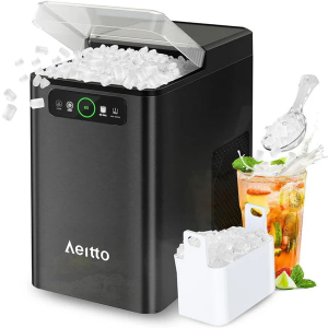 Nugget Ice Maker 40Lbs/24H, Countertop Soft Chewable Ice Pebble Ice Machine, One-Click Operation, Auto Self-Cleaning Ice Makers with Scoop&Basket for Home, Office, Kitchen, Party (Black)