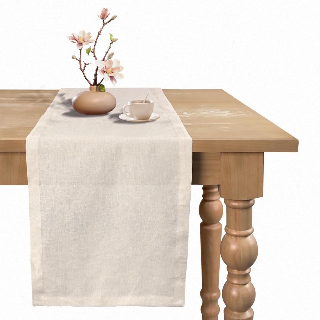 BETRIC 100% Pure Linen Table Runner - 14 x 72 Inch Dresser Scarf for Farmhouse Dining Table, Perfect for Fall, Thanksgiving, and Christmas -Athena -Ivory
