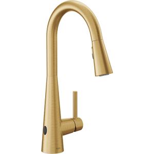 Moen Sleek Brushed Gold Motionsense Wave Sensor Touchless Kitchen Faucet, One-Handle Modern Kitchen Sink Faucet with Pulldown Sprayer Featuring Power Clean, 7864EWBG
