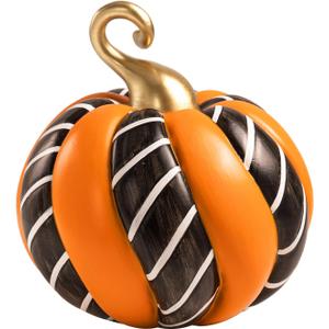 Black and White Decorative Pumpkins, 7.6" Large Resin Pumpkins for Decorating, Fall Halloween Figurines Table Centerpiece Home Decorations, Autumn Thanksgiving Indoor Desk Shelf Mantel Decor