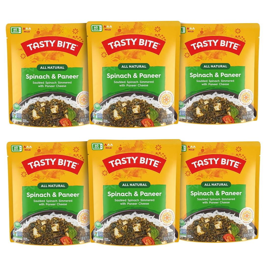 Tasty Bite Kashmir Spinach, Ready to Eat, 10 Ounce, Pack of 6, Microwavable Entre in Light Curry Sauce, Vegetarian (Packaging May Vary) (EXP 06/30/27)