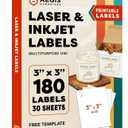 3" X 3" Square Printable Labels for Inkjet and Laser Printers - 30 Sheets, 180 Matte White Custom Stickers for Business Logos, QR Code Stickers, Product Labeling - Aegis Adhesives Template S003A