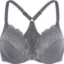 MELENECA Women's Front Closure Plus Size Underwire Racerback Bra | Full coverage cups with unlined comfort, easy front fastening and supportive design for everyday wear and active lifestyles. (Gray, 34DD)