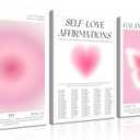 3Pcs Pink Gradient Aura Canvas Wall Art Trendy Abstract Angel Number Positive Affirmation Spiritual Posters Prints Aesthetic Wall Decor Pictures for Living Room Bedroom Decoration, 16x24in Pack Of 4