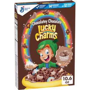 4 x Lucky Charms Chocolatey Chocolate Cereal with Marshmallows, Kids Breakfast Cereal, Made with Whole Grain, 10.6 oz (EXP 12/11/26)