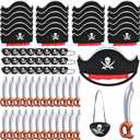 ZeeDix 72 Pcs Pirate Accessories for Kids, Include 24 Pirates Hats, 24 Eye Patches and 24 Swords, Pirate Party Decorations for Christmas, Halloween, Masquerade, Cosplay, Birthday