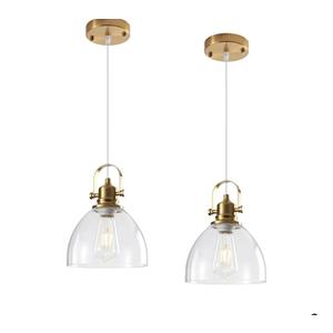 Gold Pendant Lights Kitchen Island 2 Pack, 7.5 inch Farmhouse Glass Pendant Lights, Vintage Gold Glass Pendant Light, Island Pendant Lights for Dining Rooms, Living Room, Bar