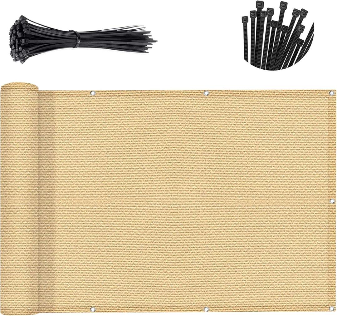 SUNNY GUARD 3'x10' Sand Yellow Balcony Deck Privacy Screen Fence, Apartments Railing Screen, Heavy Duty Wind Screen for Outdoor,Deck,Backyard,Patio PrivacyWe Make Custom Sizes