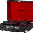 Crosley CR8005F-BK Cruiser Plus Vintage 3-Speed Bluetooth in/Out Suitcase Vinyl Record Player Turntable, Black/Red