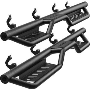 OEDRO Running Boards Compatible with 19-26 Chevy Silverado GMC Sierra 1500 | Crew Cab 2020-2026 2500HD 3500HD, Two Stairs Side Steps, Bolt-on Nerf Bars Step Rail, Black