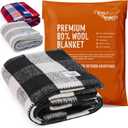 Woolly Mammoth Merino Wool Blanket- 66" x 90" 4 lbs Thick, Outdoor/Indoor Throw for Campfire, Picnic, Beach, Van Life, Home, Heavy Duty Insulating Sleep Plaid, Twin Size Bed, Black/Cream Design