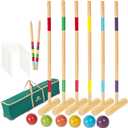ApudArmis 35" Six Players Croquet Set with Deluxe Premiun Pine Wooden Mallets,Colored Ball,Wickets,Stakes - Lawn Backyard Game Set for Adults/Teens/Family (Large Carry Bag Including)