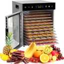12-Tray Food Dehydrator  600W Adjustable Temperature (86-194) & Digital Timer, Quiet Operation, Ideal for Jerky, Fruits, Vegetables, Dog Treats, and Healthy Snacks  Includes Recipe Guide