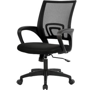 BestOffice | Ergonomic Office Chair | Mid-Back Swivel Desk Chair | Breathable Backrest & Lumbar Support | Adjustable Height | Sponge Seat | Rolling Wheels | Dark Black | for Adults & Women