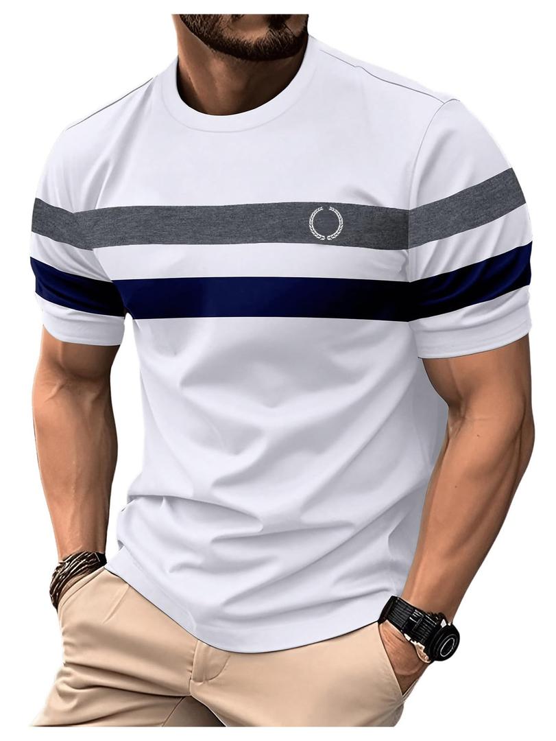 RoseSeek Men's Color Block Short Sleeve Tee Shirts Casual Crewneck T Shirt Trendy Summer Tops XL