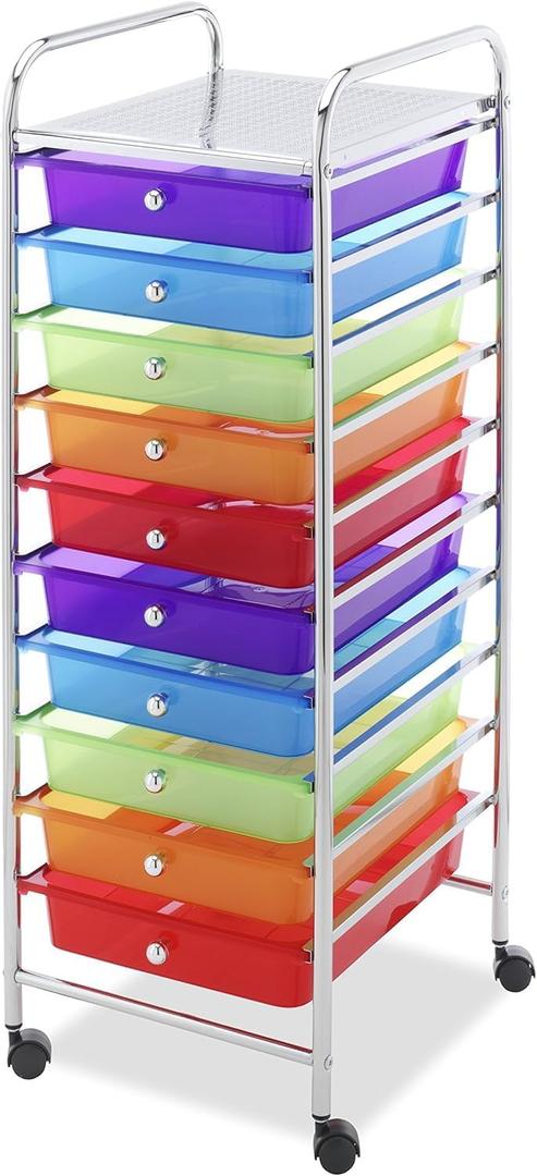 Whitmor 10 Drawer Rolling Craft Storage Cart, Plated Metal Frame for Crafting, Sewing, Crafts, Office, Home Storage,15.25L x 13.50"W x 35.25"H, Chrome