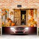 Fall Garage Door Banner 13x6FT Thanksgiving Outdoor Garage Door Cover with Pumpkins Hay Bales Autumn Leaves for Front Porch Harvest Decor Polyester Garage Backdrop Decoration